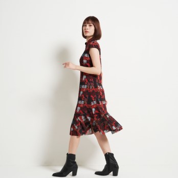 PATCHWORK WEAVE PRINT STRETCH NET　ドレス 詳細画像