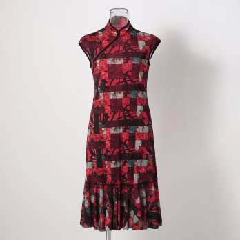 PATCHWORK WEAVE PRINT STRETCH NET　ドレス 詳細画像