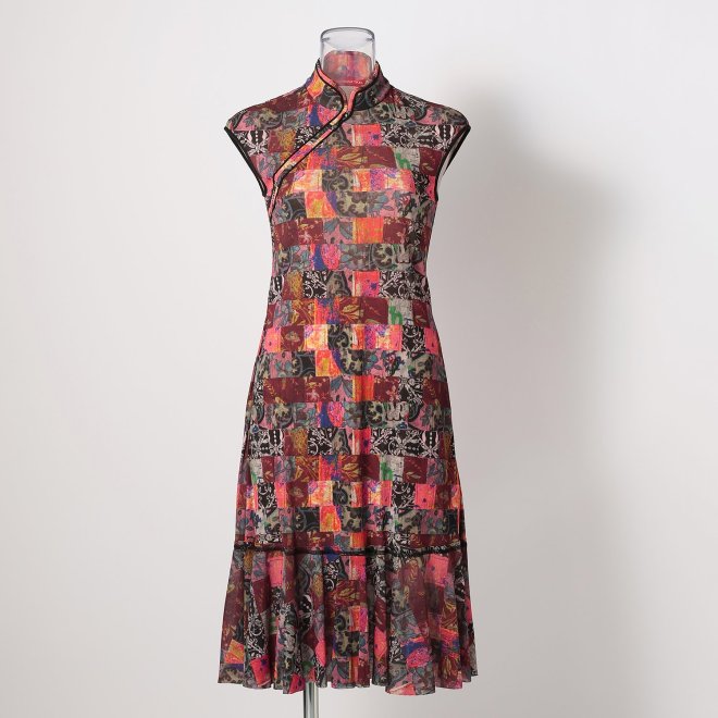 PATCHWORK WEAVE PRINT STRETCH NET　ドレス 詳細画像 黒系マルチ 1