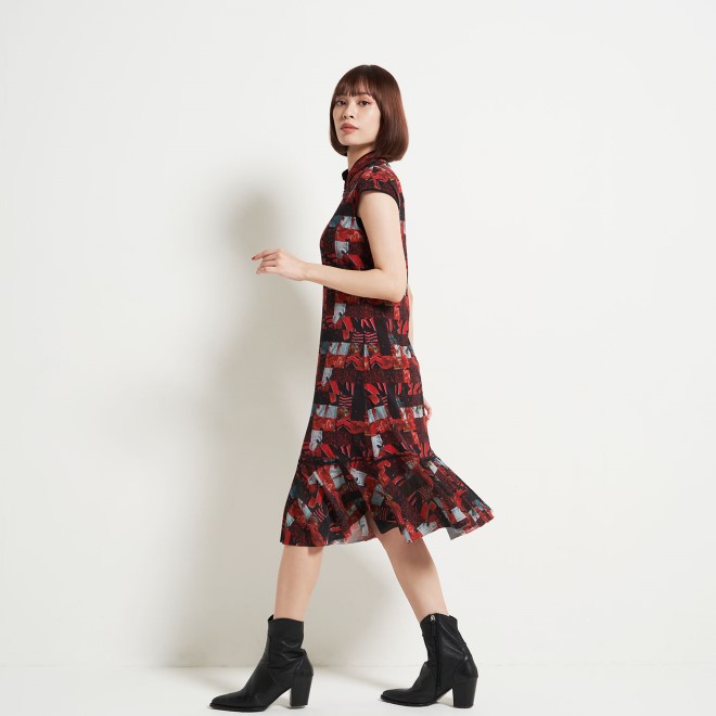 PATCHWORK WEAVE PRINT STRETCH NET　ドレス 詳細画像 赤系マルチ 2