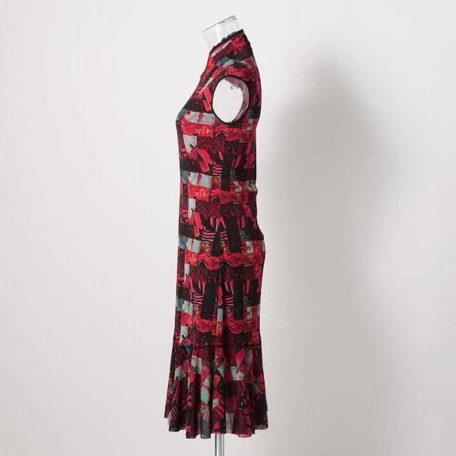 PATCHWORK WEAVE PRINT STRETCH NET　ドレス 詳細画像 赤系マルチ 4