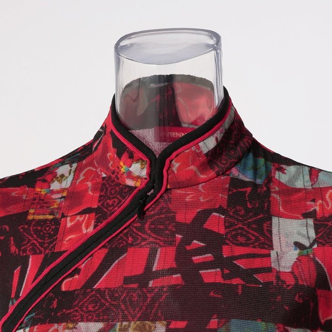 PATCHWORK WEAVE PRINT STRETCH NET　ドレス 詳細画像 赤系マルチ 6