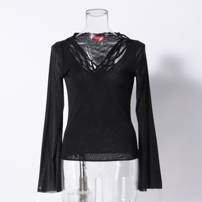 【期間限定】SOLID STRETCH NETTING　ブラウス 詳細画像 ブラック 1