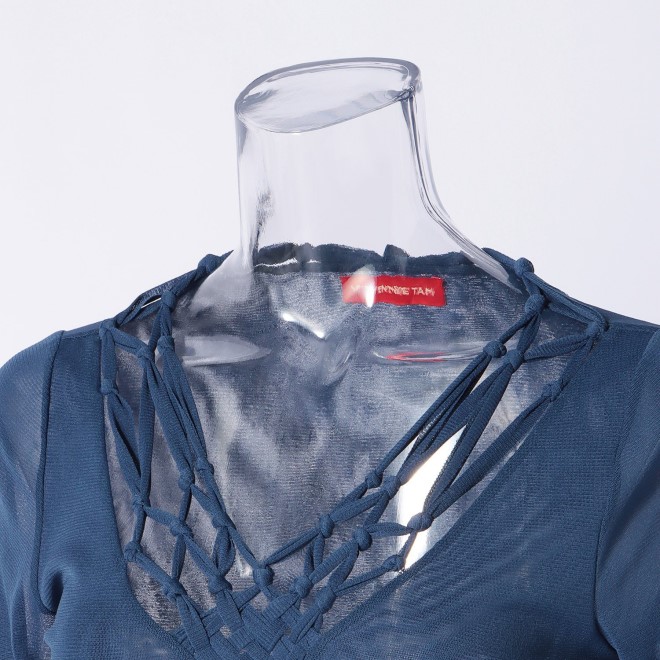 【期間限定】SOLID STRETCH NETTING　ブラウス 詳細画像 ブルー 4