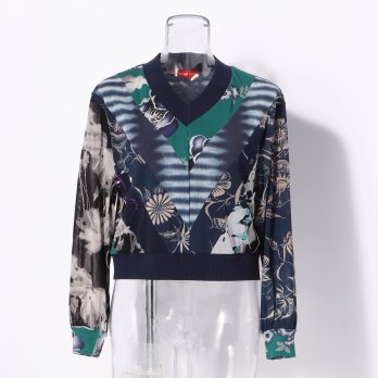 PATCHWORK with PRINTED STRETCH NET　ブラウス