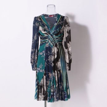 PATCHWORK with PRINTED STRETCH NET　ドレス