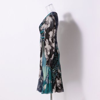 PATCHWORK with PRINTED STRETCH NET　ドレス 詳細画像