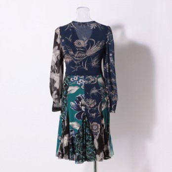 PATCHWORK with PRINTED STRETCH NET　ドレス 詳細画像