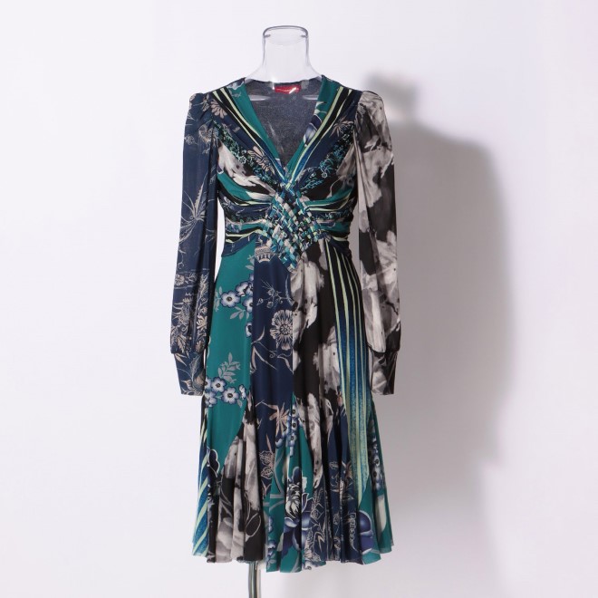 PATCHWORK with PRINTED STRETCH NET　ドレス 詳細画像 ブルー系マルチ 1