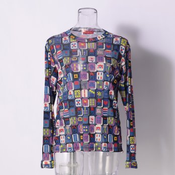 MAHJONG PRINT ON STRETCH NET　ブラウス
