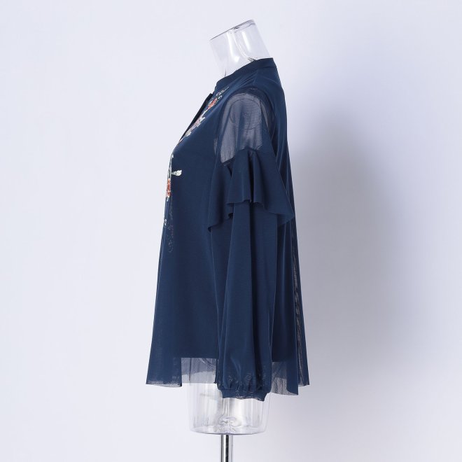 CHRASICAL PEONY EMBROIDERY ON NETTING　ブラウス 詳細画像 ネイビー 2