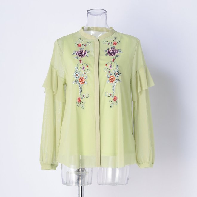CHRASICAL PEONY EMBROIDERY ON NETTING　ブラウス 詳細画像 グリーン 1