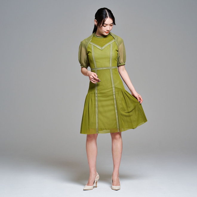 SOLID DRESS with CARDIGAN　ドレス 詳細画像 グリーン 1