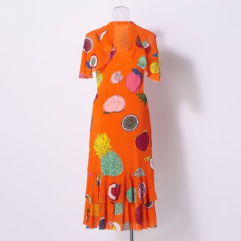 BIG FRUIT PRINT ON STRETCH NETTING　ドレス 詳細画像