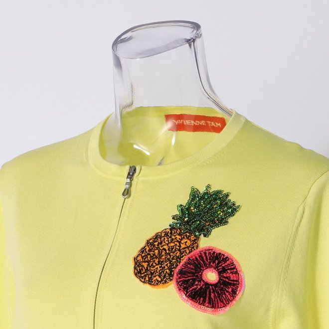 FRUIT EMBROIDERY BADGE PATCH　ニットカーディガン 詳細画像 イエロー 4