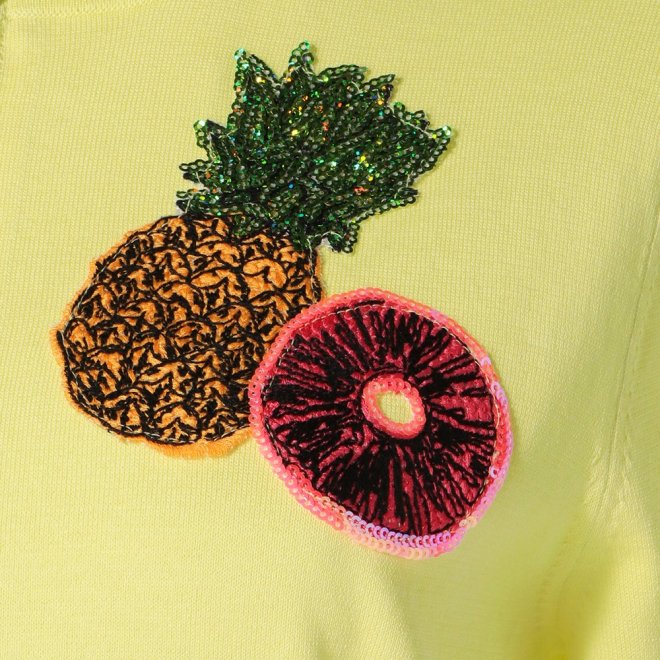 FRUIT EMBROIDERY BADGE PATCH　ニットカーディガン 詳細画像 イエロー 5