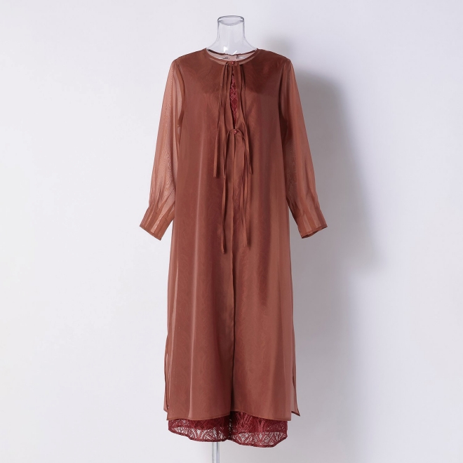 【DRESS COLLECTION】 レースオールインワン シフォンロングカーディガン 詳細画像 レッド 1
