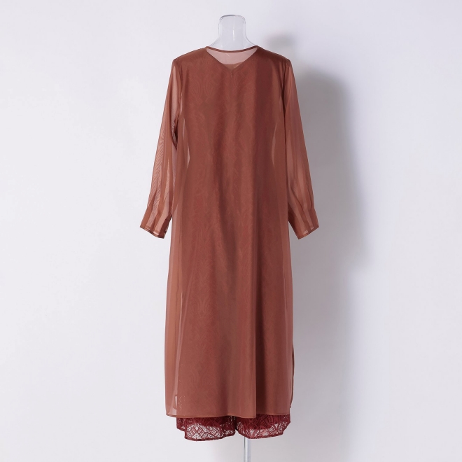 【DRESS COLLECTION】 レースオールインワン シフォンロングカーディガン 詳細画像 レッド 3