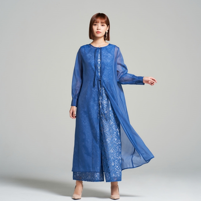 【DRESS COLLECTION】 レースオールインワン シフォンロングカーディガン 詳細画像 ライトブルー 1