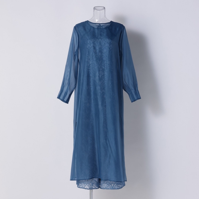 【DRESS COLLECTION】 レースオールインワン シフォンロングカーディガン 詳細画像 ライトブルー 3