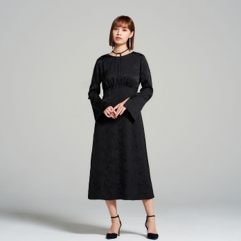 【DRESS COLLECTION】 ハイウエスト切替サテンジャカード　ドレス 詳細画像