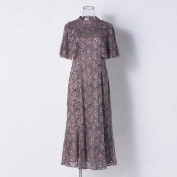 【DRESS COLLECTION】 リーフ柄レース フレアスリーブドレス 詳細画像