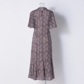 【DRESS COLLECTION】 リーフ柄レース フレアスリーブドレス 詳細画像