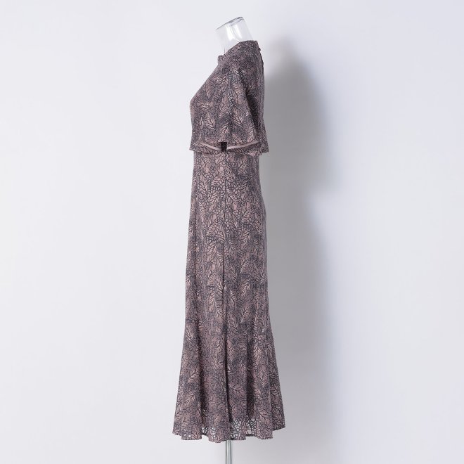 【DRESS COLLECTION】 リーフ柄レース フレアスリーブドレス 詳細画像 ライトピンク 2