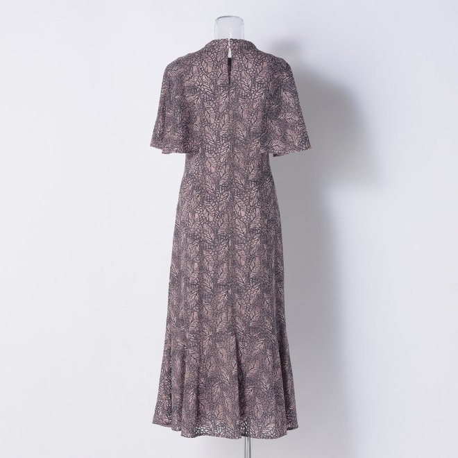 【DRESS COLLECTION】 リーフ柄レース フレアスリーブドレス 詳細画像 ライトピンク 3
