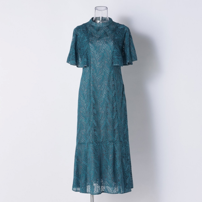 【DRESS COLLECTION】 リーフ柄レース フレアスリーブドレス 詳細画像 ライトブルー 1