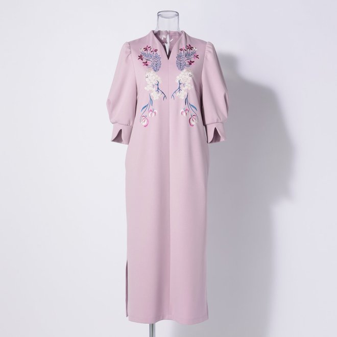 【期間限定】DRESS WITH FLOWER EMBROIDERY 詳細画像 パープル 1