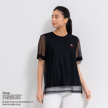 【 マットヨガ スヌーピー 】 EMBROIDERY ON TULLE　Tシャツ