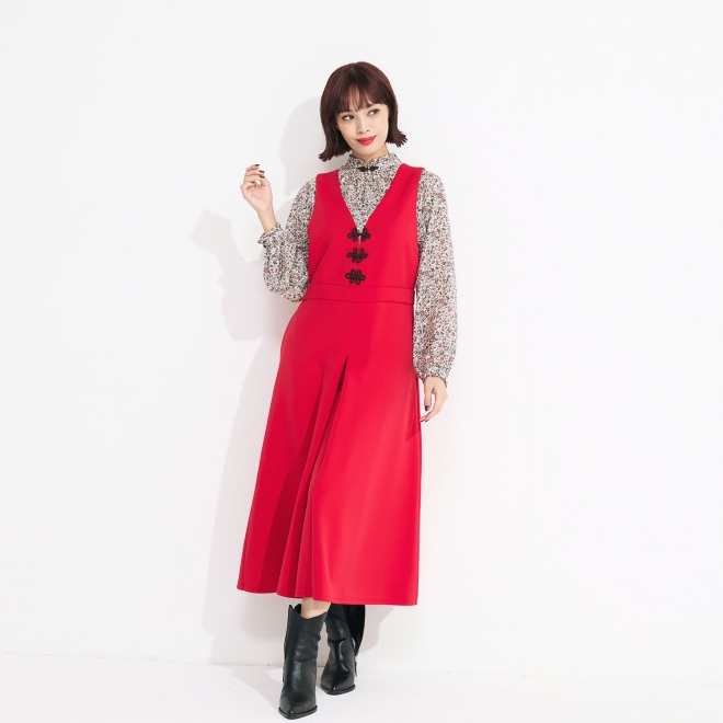 【期間限定】CHINA BUTTON JUMPER DRESS 詳細画像 レッド 1