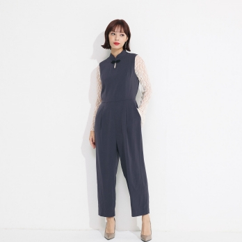 【DRESS COLLECTION】 チャイナカラーノースリーブオールインワン　 詳細画像