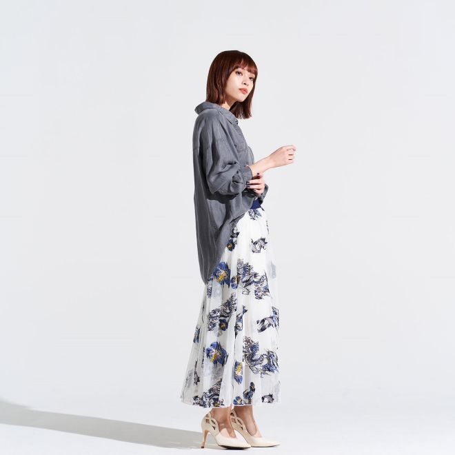 【期間限定】WATER DRAGON EMBROIDERY ON RIGID NET　スカート 詳細画像 ホワイト 4