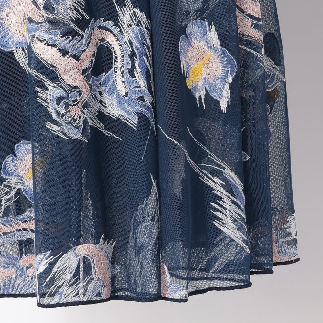 【期間限定】WATER DRAGON EMBROIDERY ON RIGID NET　スカート 詳細画像 ネイビー 5
