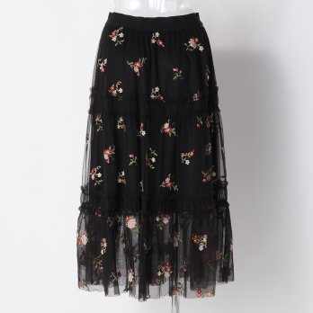 【期間限定】PIXELATED FLORAL EMBROIDERY　スカート 詳細画像