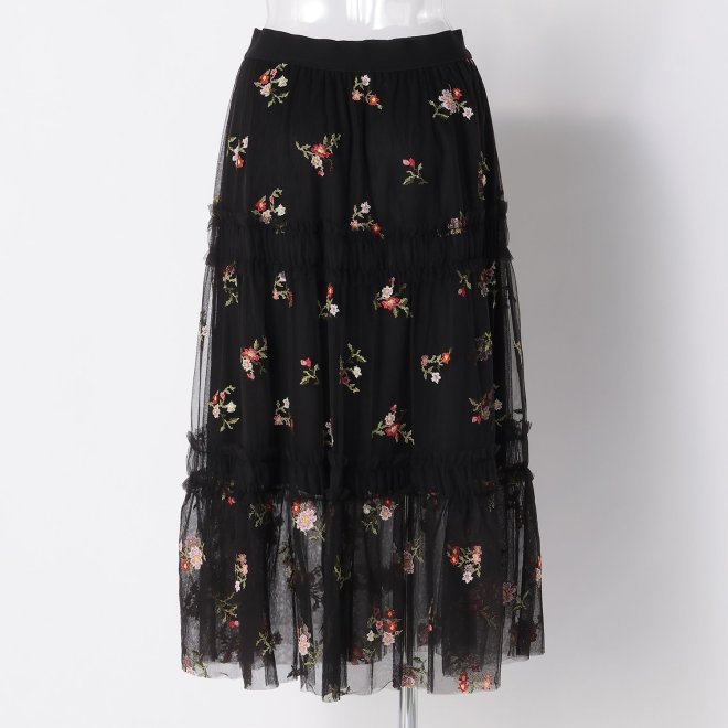 【期間限定】PIXELATED FLORAL EMBROIDERY　スカート 詳細画像 ブラック 3