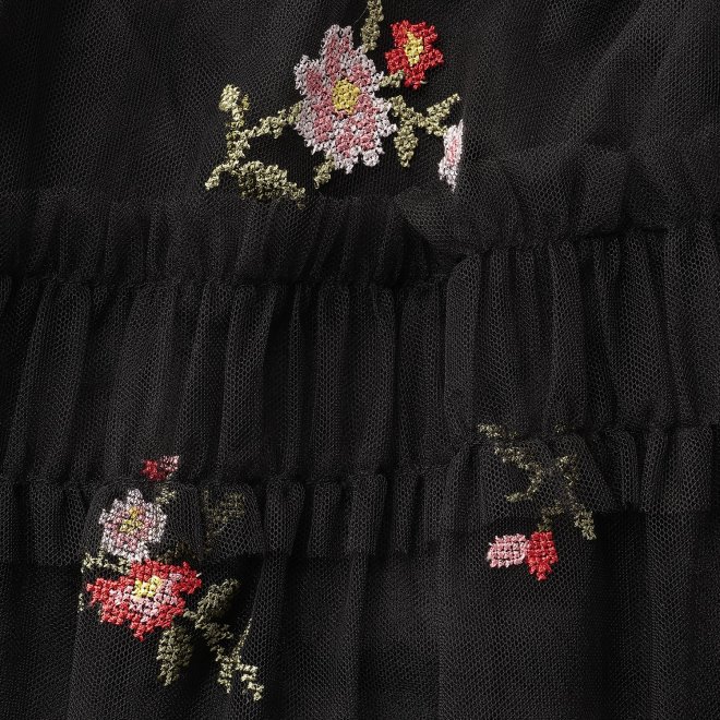 【期間限定】PIXELATED FLORAL EMBROIDERY　スカート 詳細画像 ブラック 6