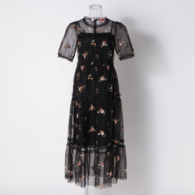 【期間限定】PIXELATED FLORAL EMBROIDERY　ドレス 詳細画像 ブラック 4
