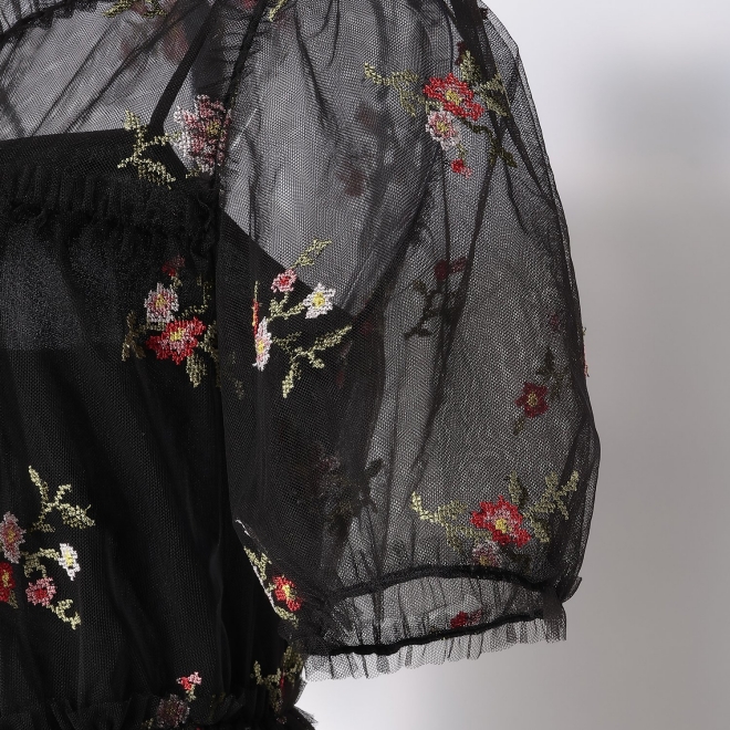 【期間限定】PIXELATED FLORAL EMBROIDERY　ドレス 詳細画像 ブラック 8