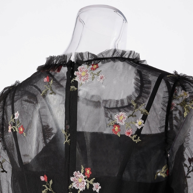 【期間限定】PIXELATED FLORAL EMBROIDERY　ドレス 詳細画像 ブラック 9