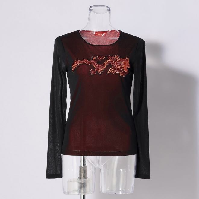 RED DRAGON EMBROIDERY ON STRETCH NETTING　ブラウス 詳細画像 ブラック 1