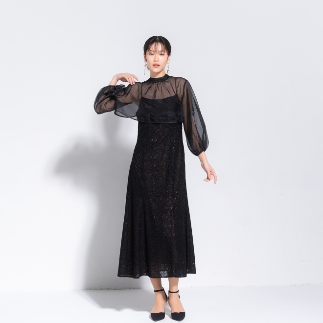 【DRESS COLLECTION】 2WAYボレロ付 エンブロイダリーマーメイドドレス 詳細画像 ブラック 1
