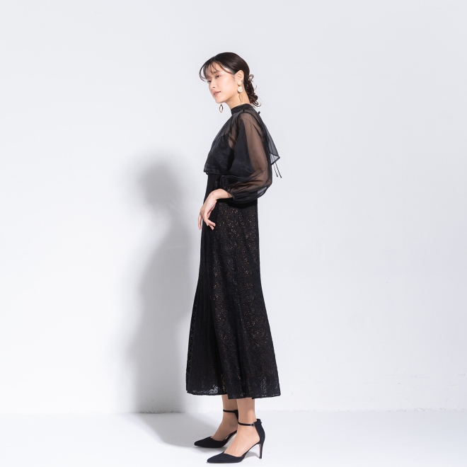 【DRESS COLLECTION】 2WAYボレロ付 エンブロイダリーマーメイドドレス 詳細画像 ブラック 2