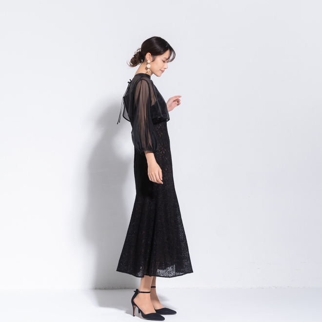 【DRESS COLLECTION】 2WAYボレロ付 エンブロイダリーマーメイドドレス 詳細画像 ブラック 4
