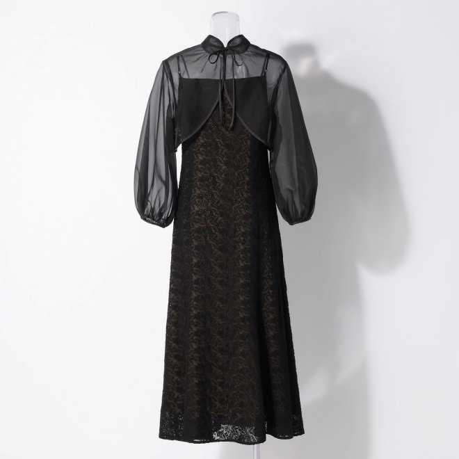 【DRESS COLLECTION】 2WAYボレロ付 エンブロイダリーマーメイドドレス 詳細画像 ブラック 6