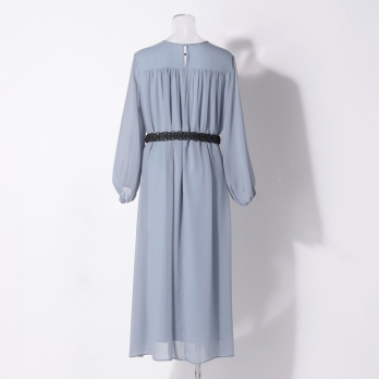 【DRESS COLLECTION】 シフォンギャザーロングドレス 詳細画像