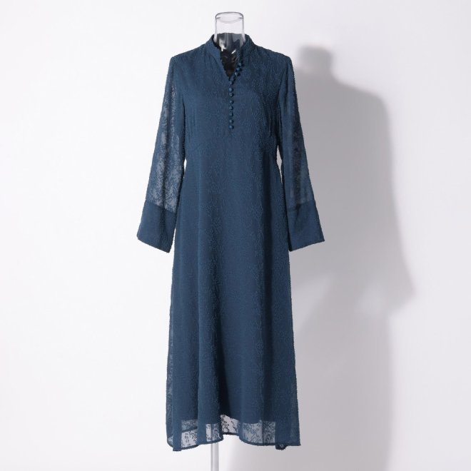 【DRESS COLLECTION】 ランダムドットジャガードドレス 詳細画像 ブルー 6