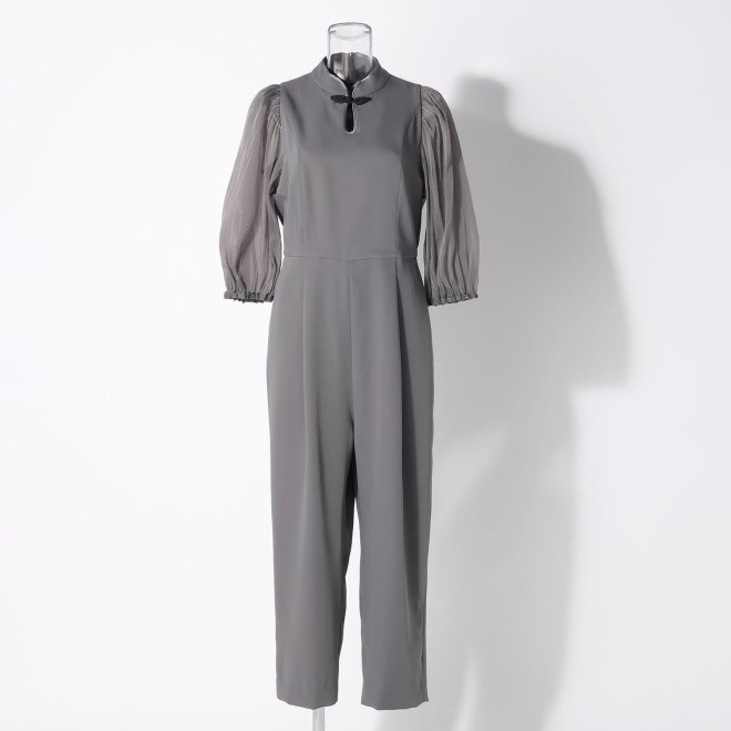 【DRESS COLLECTION】 チャイナカラーオールインワン　ドレス 詳細画像 ライトグレー 1